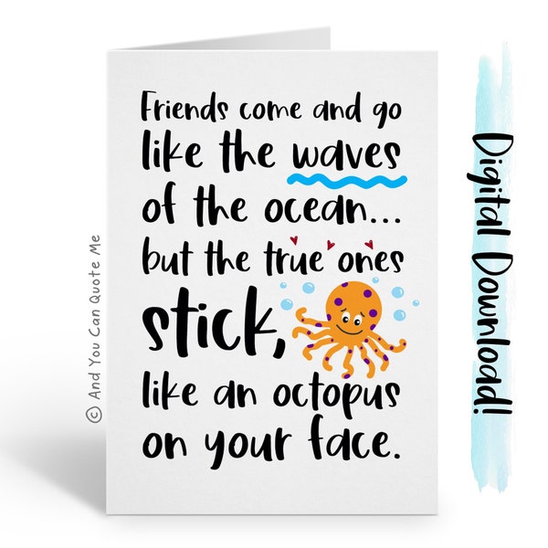 Printable Friend Card, Best Friend Card, Instant Download Card, Friendship Card, Thank You Friend, Friendship Quotes, Funny Friend Card