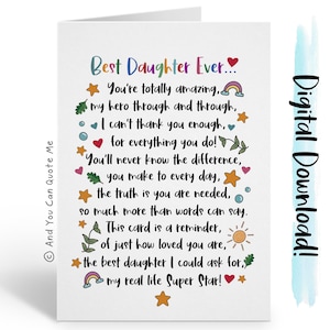 Grazie figlia, figlia di supporto, figlia speciale, poesia sulla figlia, download immediato, biglietto stampabile, digitale e puoi citarmi