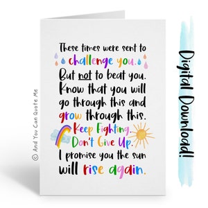 Tarjeta imprimible, tarjeta para la ansiedad, tarjeta de amistad, tarjeta de inspiración, lucha contra el cáncer, pensando en ti, desánimo, descarga instantánea