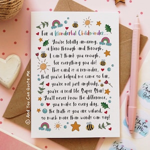 Teacher Thank You Greeting Card Childminder Teaching Assistant