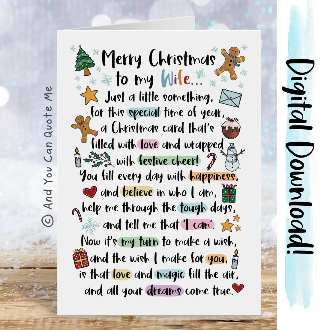 Wife Printable, Wife Christmas Card, Wife Poem, Downloadable Card, Thank You Wife, Romance, and ...