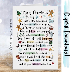 Esposa para imprimir, Cartão de Natal da esposa, Poema da esposa, Cartão para baixar, Obrigado, esposa, Romance, E você pode me citar, Cartão de Natal digital