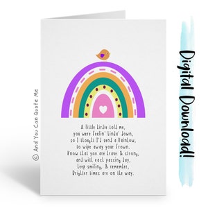 Positivität Karte, Regenbogen Karte, Instant Download Karte, Ermutigung Karte, Denken an Sie, Chin Up Karte, Angst Karte, Tough Time Karte