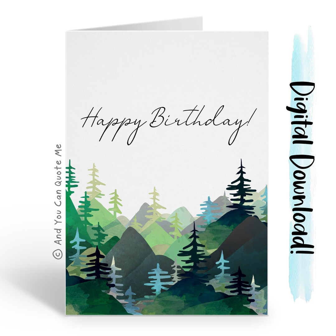 Happy Birthday Card, Printable Card, Card for Him, Forest Card ...