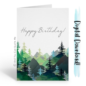 Happy Birthday Card, Printable Card, Card for Him, Forest Card ...