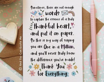 One in a Million, Thank You Card, Teacher Card, Thank You Friend, Thank You Boss, Tutor Card, Friendship Card, Bestie Card, Therapist Card