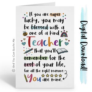 Thank You Teacher, Teacher Printable, Teacher Download, Instant Download, Printable Card, Digital Download, And You Can Quote Me