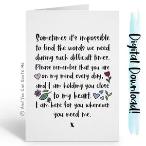 Carte de sympathie imprimable, près de mon coeur, une pensée pour vous, téléchargement immédiat, souffrance d'un deuil, perte d'un être cher, carte de téléchargement numérique