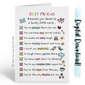 Merci Bestie, carte de meilleur ami, âmes sœurs, meilleur ami à télécharger, téléchargement immédiat, carte d'ami imprimable et vous pouvez me citer, carte numérique