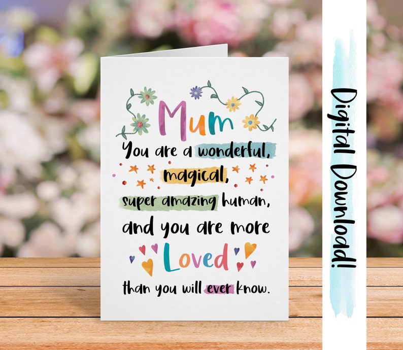 Wonderful Mum Card Mother's Day Printable Thank You Mum | Etsy