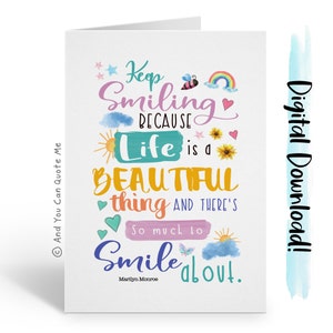 Positivität Download, druckbare Karte, halten Lächeln, positive Zitate, Freundschaft Karte, Monroe Zitat, glücklich Zitat, Sofort Download