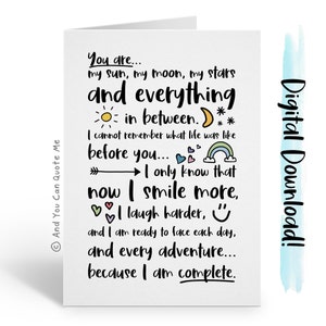 Afdrukbare soulmates-kaart, valentijnskaart afdrukbaar, kaart beste vriend, bestie download, digitale kaart, Love You Card, You Complete Me