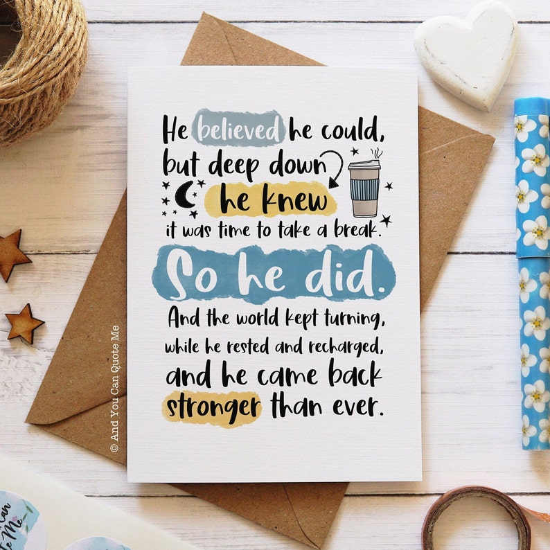 Man Self Care Card, Anxiety Card for Him, Feeling Stressed, Tired Dad Card, Time Out Card, Stressed Boss, Signed Off of Work, Colleague Card image 8