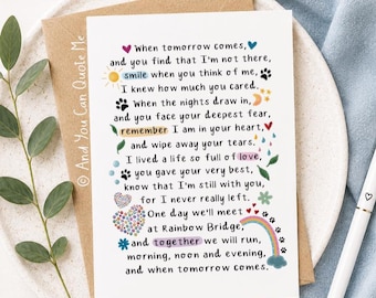Rainbow Bridge, Pet Loss Card, Dog Loss, Cat Loss, With Sympathy, Thinking of You, And You Can Quote Me, Grieving for Pet, Comfort Card