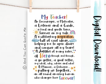 Printable Teacher Gift, Thank You Teacher, Teacher Download, Amazing Teacher, Classroom Print, Instant Download, Teacher Print