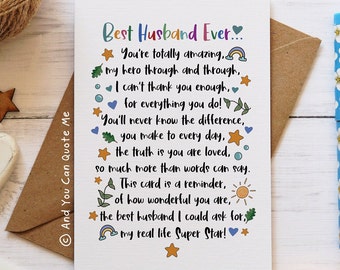 Best Husband, Valentines Card, Anniversary Card, Love You, Thank You Husband, Romantic Poem, And You Can Quote Me, First Anniversary