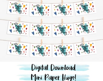 Paper Hugs, Mini Karten, Positivitäts Karten, Papierwaren, Verpackungen, Scrapbooking, Sofort Download, Briefpapier Download