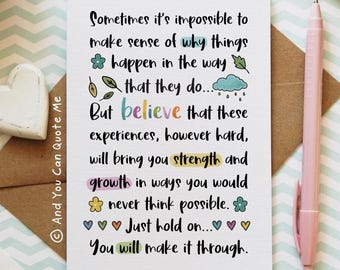 Hold On, Don't Give Up, Encouragement Card, Anxiety Card, Depression Support, Divorce Card, Break Up Verse, And You Can Quote Me