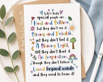 Special Person Card, Appreciation Card, Self Esteem Card, Teacher Card, Friendship Card, Boss Card, Positivity Quote, Thank You Card, Loved