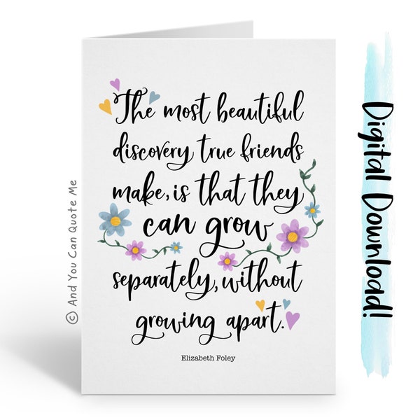 Printable Friendship Card, Missing a Friend, Long Distance Friendship, Friend Quote, Best Friend Card, Instant Download, Digital Card