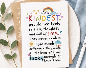 Kindest People Card, Friendship Card, Thank You Card, Positivity Card, Positive Quotes, Card for Colleague, Appreciation Card, Handmade Card