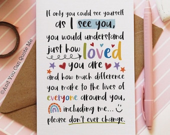 You are Loved, Self Esteem Card, Anxiety Card, Self Confidence Card, Friendship Card, Positivity Card, Just Be You, Depression Card