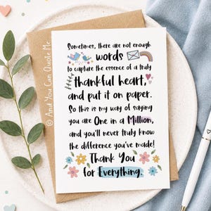 One in a Million, Thank You Card, Teacher Card, Thank You Friend, Thank You Boss, Tutor Card, Friendship Card, Bestie Card, Therapist Card