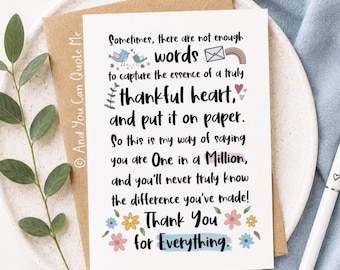 One in a Million, Thank You Card, Teacher Card, Thank You Friend, Thank You Boss, Tutor Card, Friendship Card, Bestie Card, Therapist Card