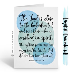 Tarjeta de cita bíblica, tarjeta imprimible, tarjeta cristiana, tarjeta de salmos, pensando en ti, tarjeta de simpatía, descarga instantánea, ser fuerte, imprimible
