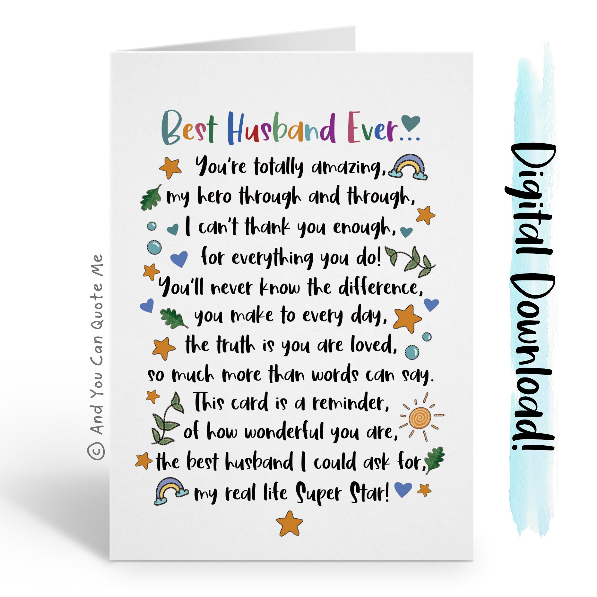 Geburtstagskarte Für Ehemann – ‚To My Wonderful Husband‘ – Mit Liebesspruch, UK-Design