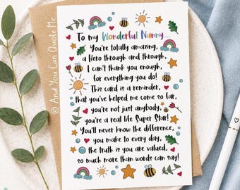 Thank You Nanny, Wonderful Nanny, Nan Card, Nanny Poem, Childcare Card, Grandma Card, And You Can Quote Me, Thank You Cards, Appreciate You