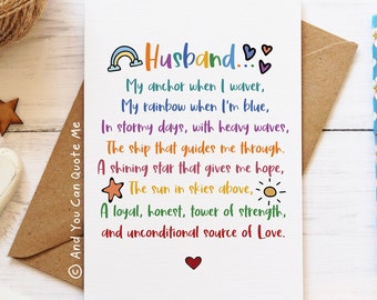 Husband Poem, Husband Valentines, Thank You Husband, Supportive Husband, Anniversary Card for Him, Best Husband, And You Can Quote Me