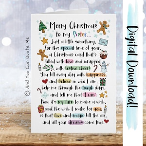 Schwester Karte, druckbare Karte, Weihnachtskarte, herunterladbare Karte, Danke Schwester, und Sie können mich zitieren, Weihnachtskarten, digitale Weihnachtskarte