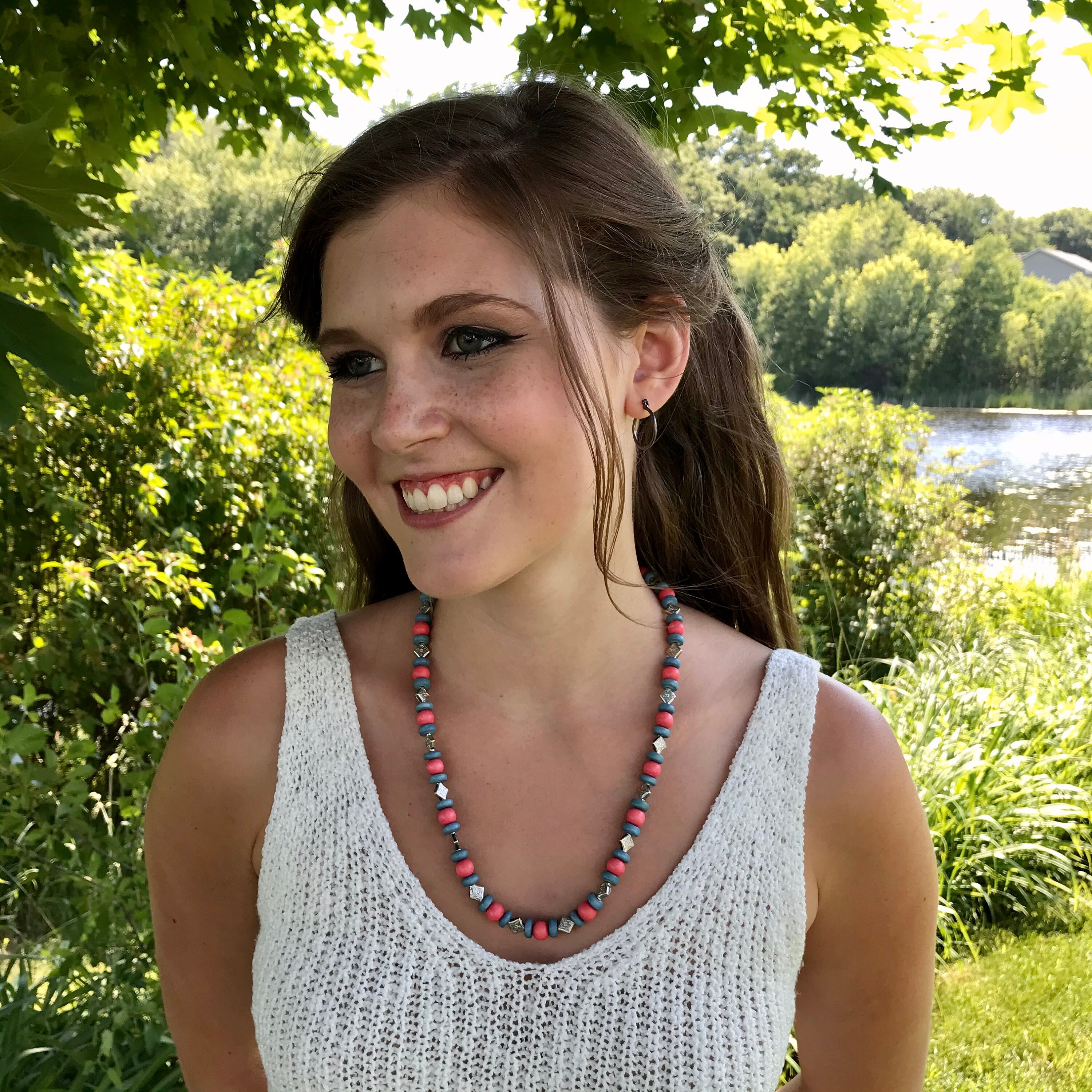 Blue Coral Wood Beaded Necklace Accessories of Courage Etsy UK