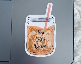 Iced Coffee Queen Sticker: Weatherproof Vinyl Laptop Decal