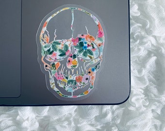 Clear Floral Skull Radiology Sticker: Rad Tech Gift