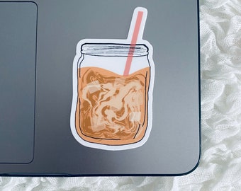 Iced Coffee Mason Jar Sticker: Weatherproof Vinyl Laptop Decal