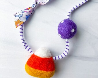 CANDY CORN Necklace | Felted Wool Halloween Candy Necklace