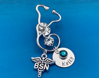 Personalized Nursing Pin / Stethoscope Heart Pin / Nursing Student /  Nursing Pinning Ceremony / Gift for Doctor/Nurses / Nursing Graduate