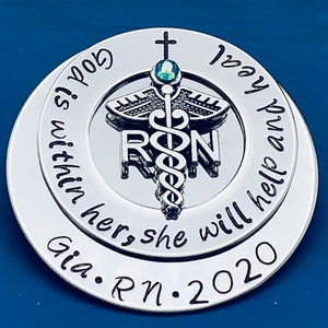 God is with her she will help heal pin / Rn Gift / RN Pin / Nursing Student Gift /  Nursing Pinning Ceremony / Nurse Gift / Nursing Graduate