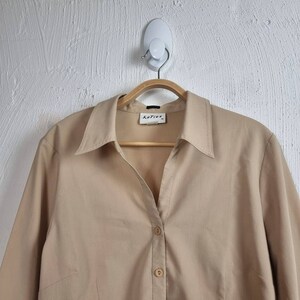 Vintage KATIES Womens Top Size 16 Beige Stretch Long Sleeve Collared Button-Up