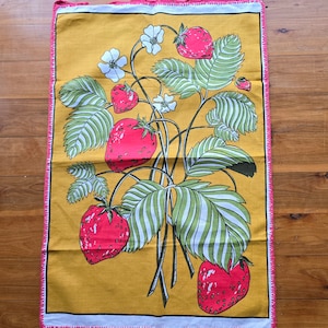Crochet Edged Tea Towel - Strawberries  - Linen