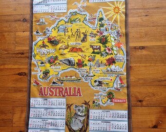 Vintage Tea Towel - Australia  1980 Calender  - Cotton