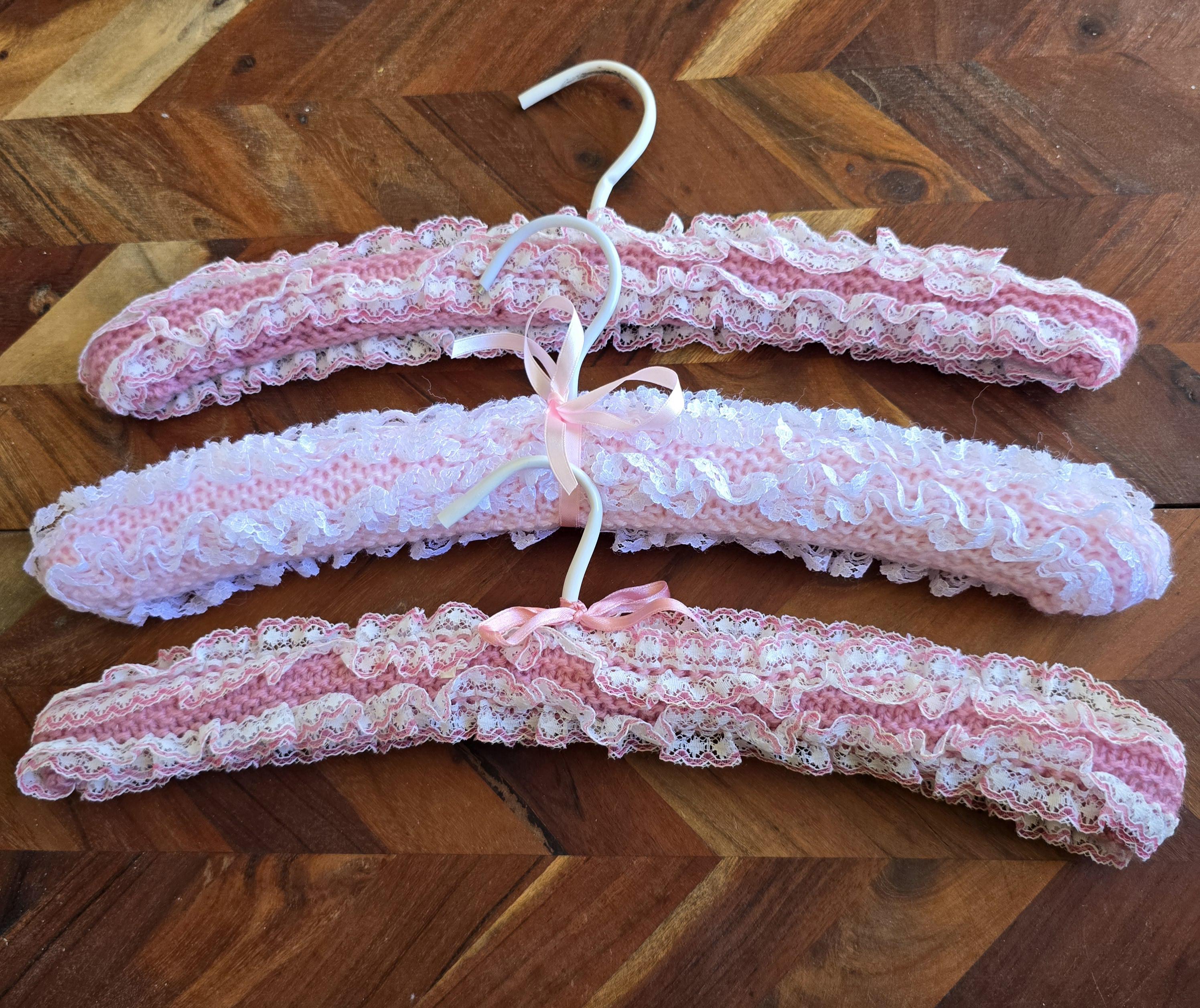 Set of 3 Vintage Pink White Knitted Lace Covered Padded Adult Coat