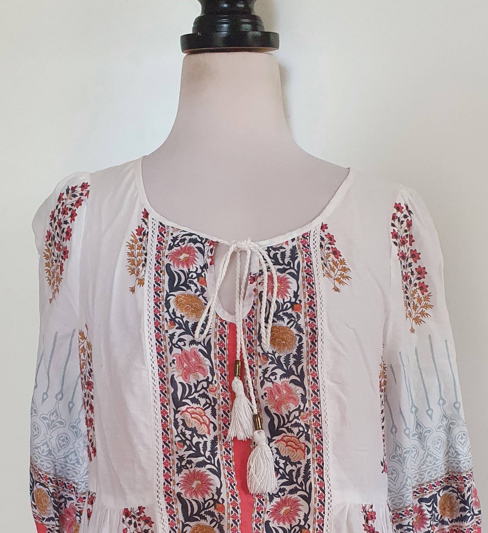 SUSSAN Womens White/pink Peasant Top Size 12 - Etsy Australia