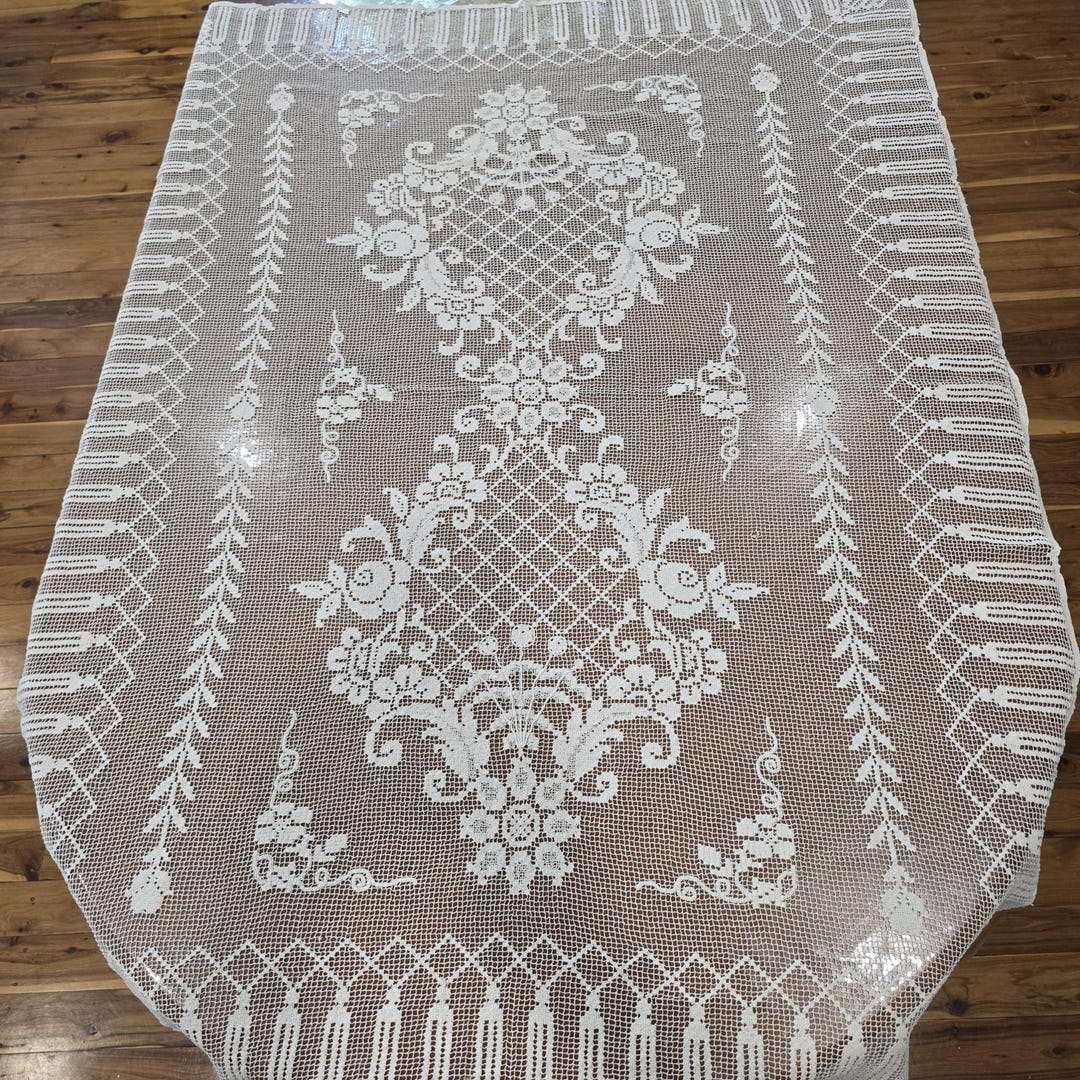 Vintage Rectangle Filet Crochet White Tablecloth - 125 Cm X 170 Cm - Etsy