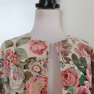 Beautiful  Rosalie J Cronin Pink/Green/Cream Floral Vintage Oversize Jacket Coat Size M
