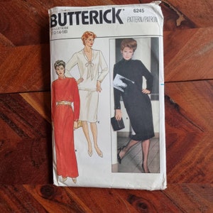 Vintage Butterick Pattern 6245 - Womens Dress Top Skirt - Size 12-14-16