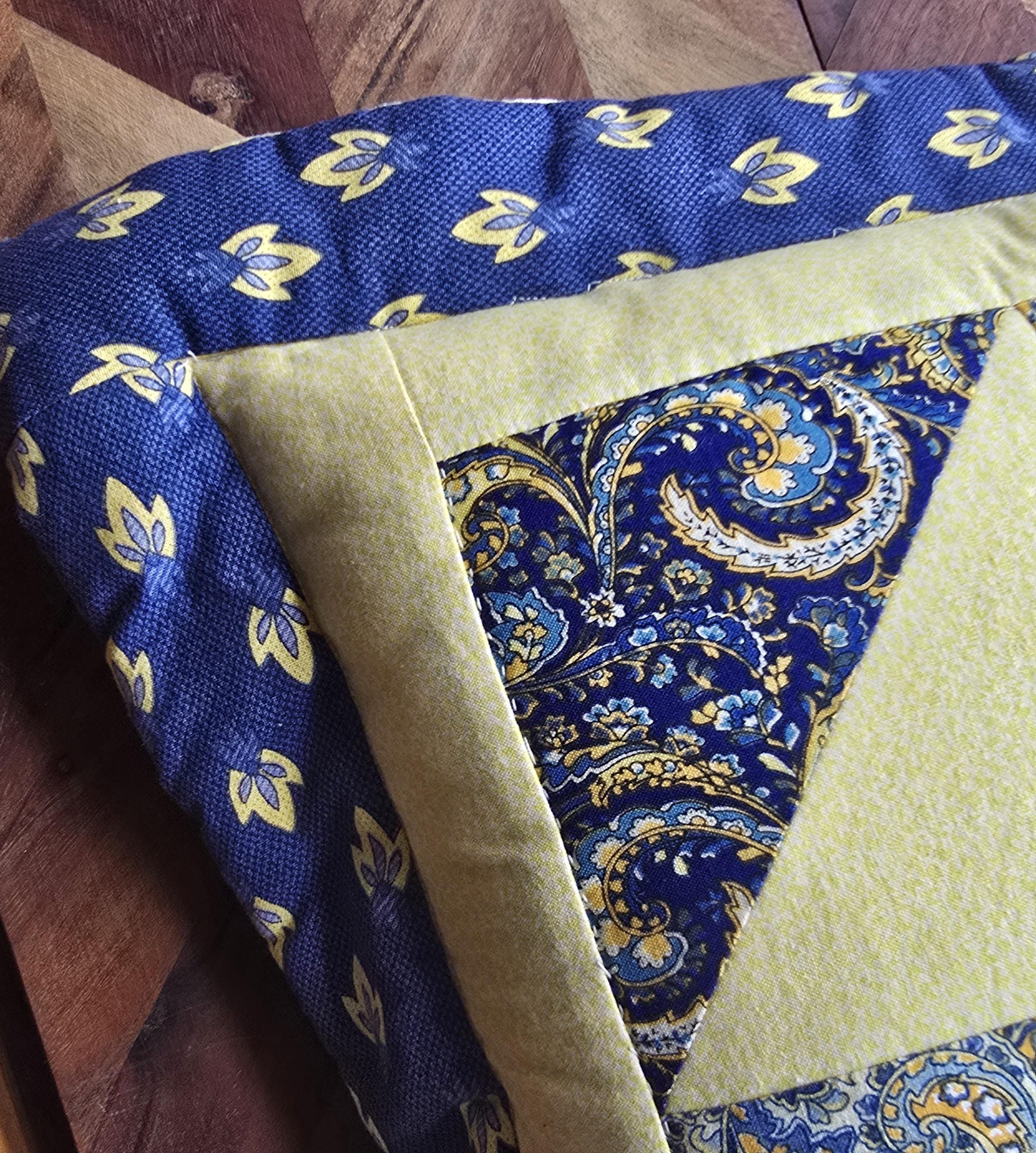 〘新品〙ブルーゴールド色柄一点 パッチワーク刺繍入り円筒形クッション78cm ハンドメイド ブルー イエロー パッチワーク スクエア クッション - 46
