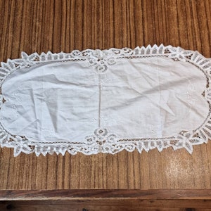 White Battenburg Lace Oval Table Runner - 84cm X 35cm